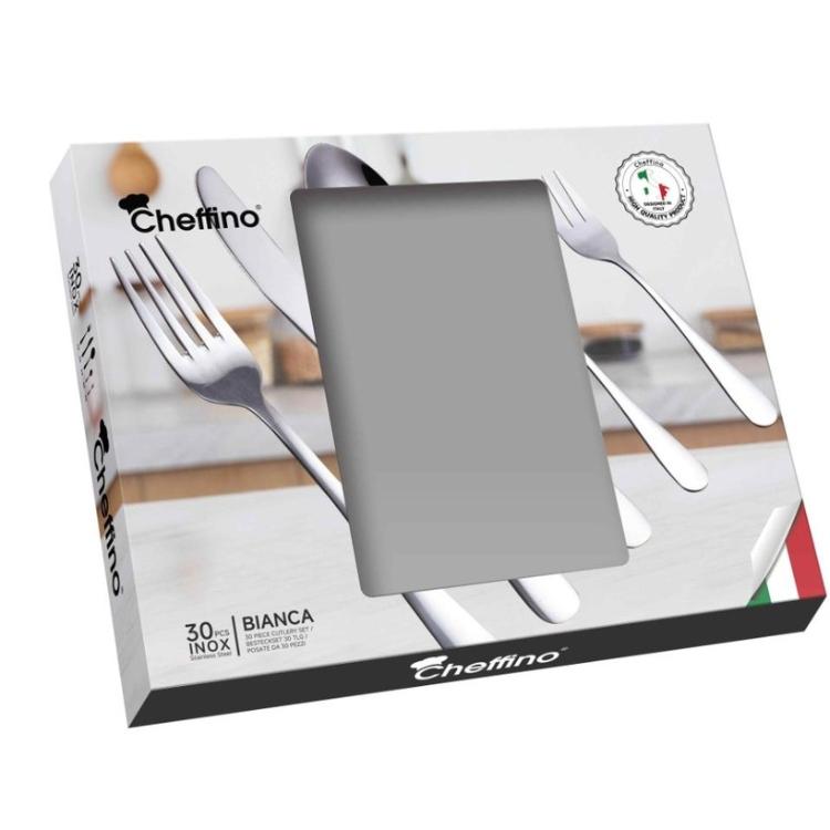 Embalaža Cheffino Bianca jedilnega pribora, 30‑delni komplet iz nerjavečega jekla.