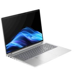 Srebrn HP ProBook, prikazan pod kotom z desne strani z vidno tipkovnico in sledilno ploščico.