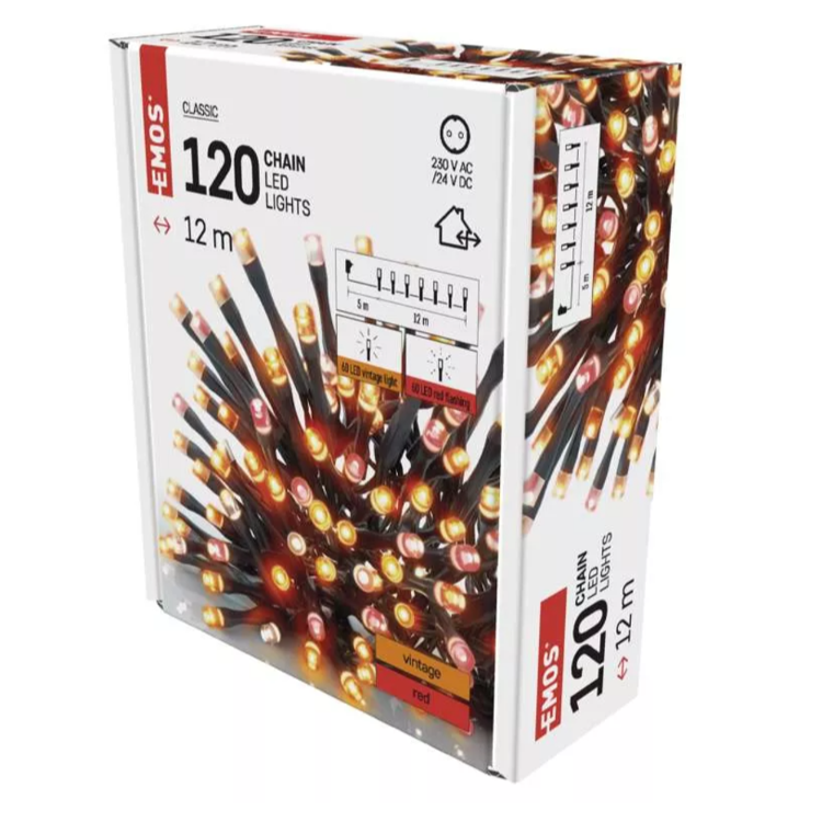 Božična veriga nihajoča, 120 LED, 12 m, zunanja in notranja, vintage/rdeča_4