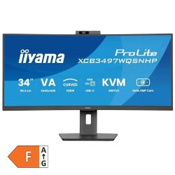 iiyama ProLite XCB3497WQSNHP, 34" ukrivljen VA monitor, UWQHD 3440×1440, USB‑C, KVM stikalo, spletna kamera.