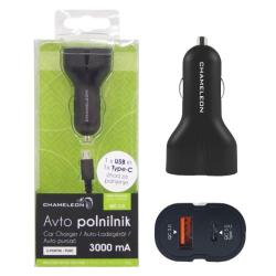 Avto polnilnik Chameleon 2-portni avto polnilnik IBD318-1UC (QC 3.0) (1 x USB vhod, 1 x Type C vhod) z MicroUSB kablom_1