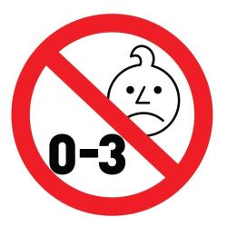 Opozorilni simbol prepovedi za otroke od 0 do 3 let zaradi majhnih delov.