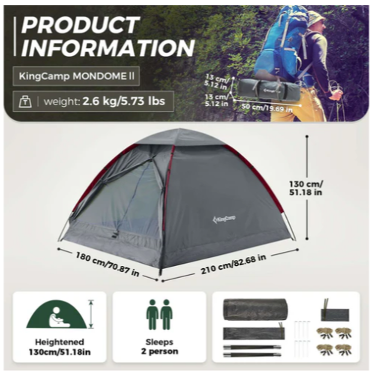Šotor Ultralight KingCamp Mondome II, KT2427, siv