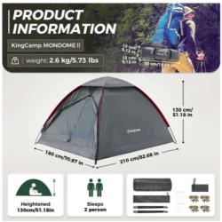 Šotor Ultralight KingCamp Mondome II, KT2427, siv