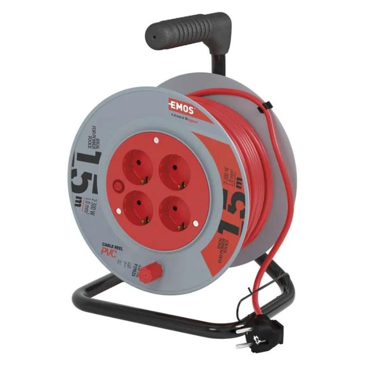 Kolutni podaljšek Emos 15 m / 4 vtičnice / črni / PVC / 230 V / 1 mm2