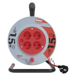 Kolutni podaljšek Emos 15 m / 4 vtičnice / črni / PVC / 230 V / 1 mm2