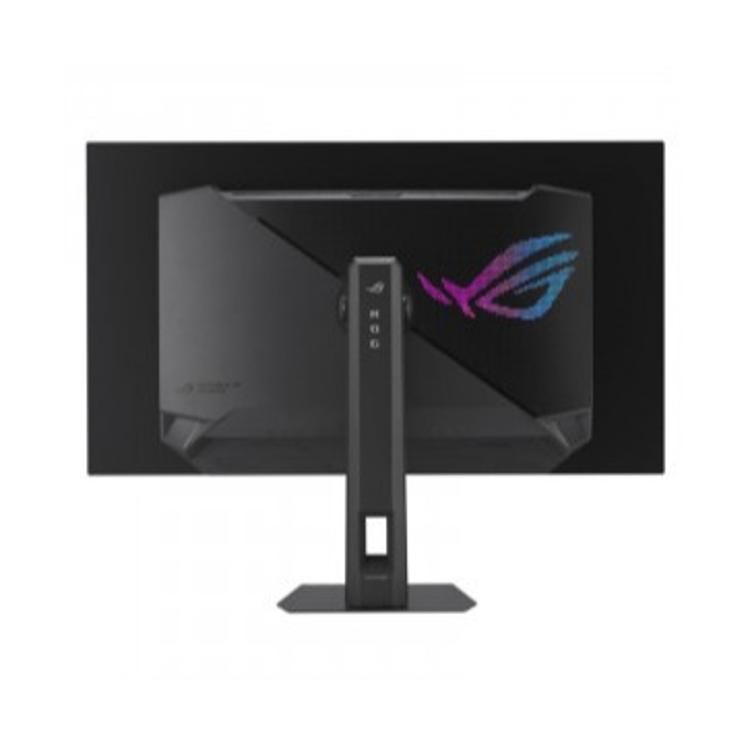 ASUS ROG Strix XG32UCWG, zadnja stran 32" gaming monitorja, Aura RGB logotip, ergonomsko stojalo, ROG dizajn.