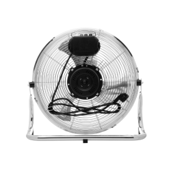 Zadnji pogled na namizni ventilator SOGO s kovinskim ohišjem, vidnim motorjem, zaščitno mrežo in priključenim napajalnim kablom.