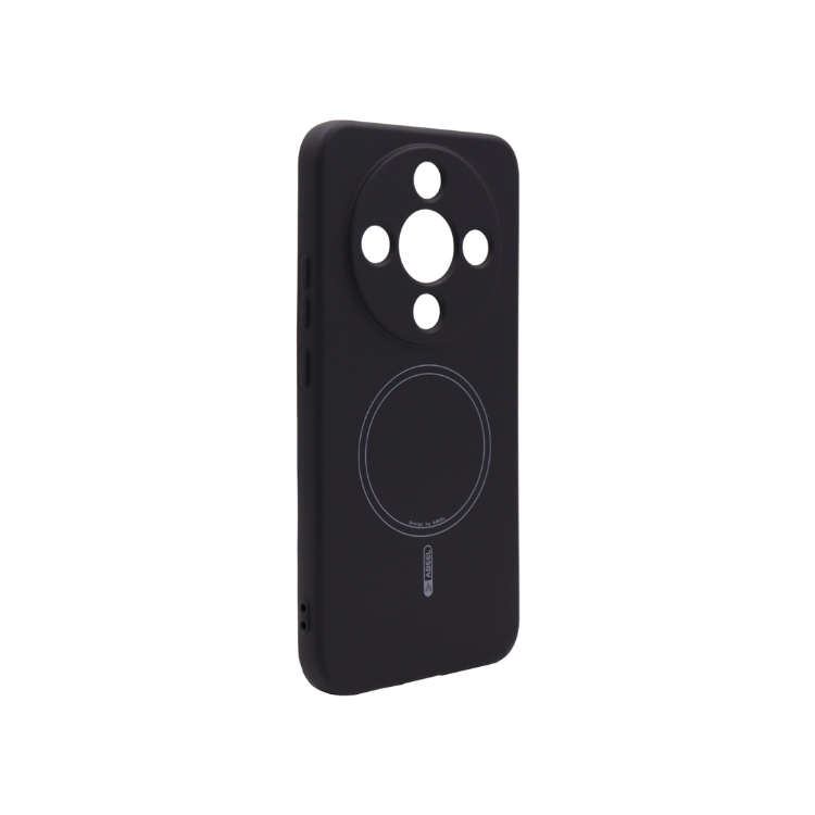 Prosojen zaščitni ovitek za Honor Magic8 Lite v črni barvi z označenim svetlo sivim magnetnim krogom