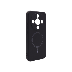 Prosojen zaščitni ovitek za Honor Magic8 Lite v črni barvi z označenim svetlo sivim magnetnim krogom