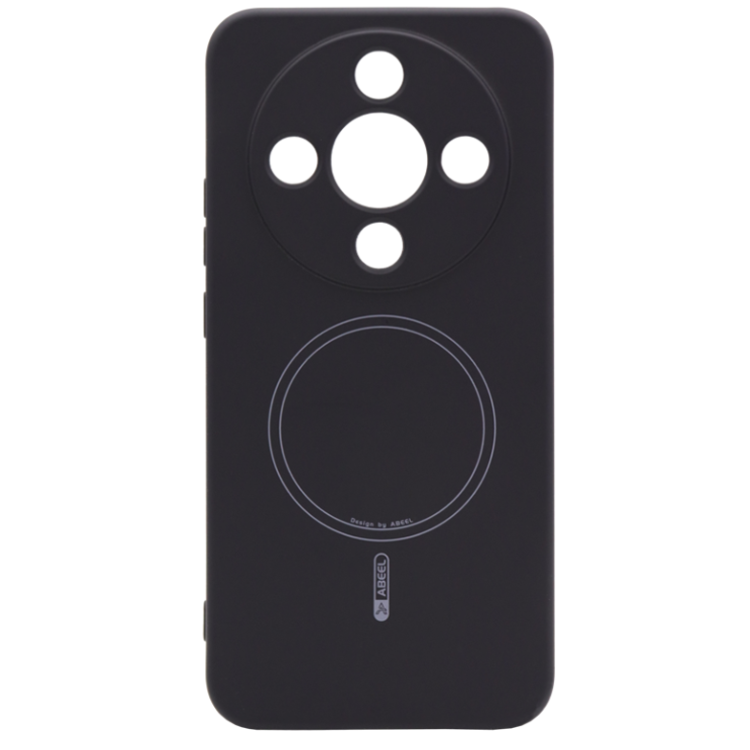 Prosojen zaščitni ovitek za Honor Magic8 Lite v črni barvi z označenim svetlo sivim magnetnim krogom