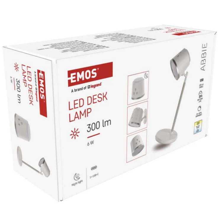 Namizna LED svetilka Emos ABBIE, polnilna, bela