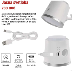 Namizna LED svetilka Emos ABBIE, polnilna, bela