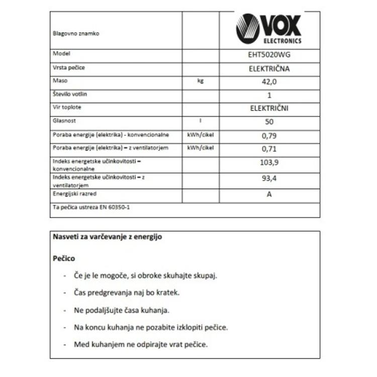 Električni štedilnik VOX EHT 5020 WG, 4x elektrika