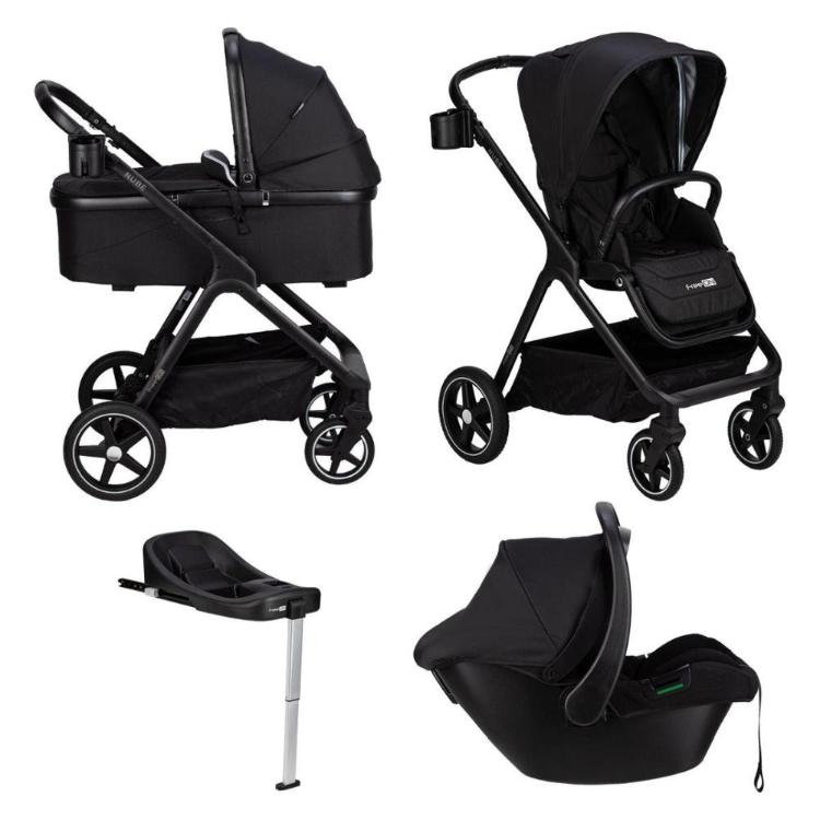 FreeON Nube otroški voziček 4v1 v črni barvi s košaro, športnim sedežem in Isofix avtosedežem