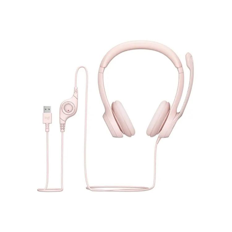Slušalke z mikrofonom Logitech H390 USB, roza
