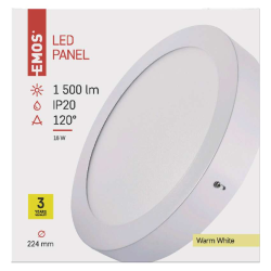 Nadometni LED panel Emos, okrogel, bel, 18W, toplo bela