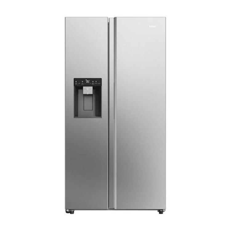 Haier Side-by-Side hladilnik HSW59F18EIMM v inox izvedbi z dvema navpičnima vratoma, zunanjim dozirnikom za vodo in led ter digitalnim upravljalnim zaslonom