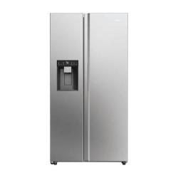 Haier Side-by-Side hladilnik HSW59F18EIMM v inox izvedbi z dvema navpičnima vratoma, zunanjim dozirnikom za vodo in led ter digitalnim upravljalnim zaslonom