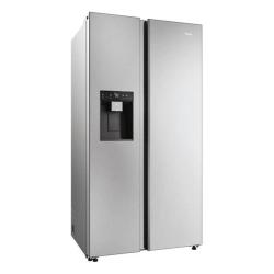 Haier Side-by-Side hladilnik HSW59F18EIMM v inox izvedbi z dvema navpičnima vratoma, zunanjim dozirnikom za vodo in led ter digitalnim upravljalnim zaslonom