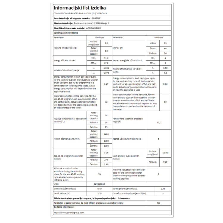 Pralno - sušilni stroj Gorenje W3D2A854ADS_8