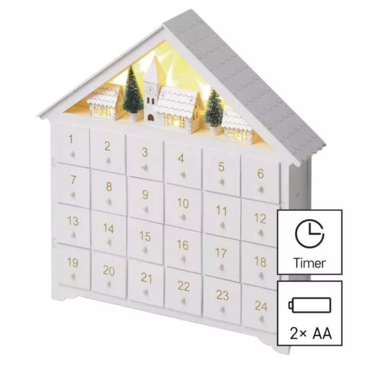 LED lesen adventni koledar, 35x33 cm, 2x AA, notranji, topla bela, časovnik_1